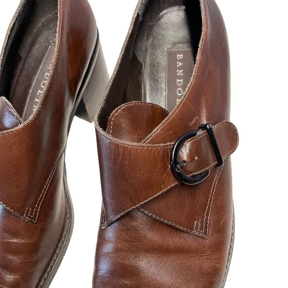Bandolino Alanta Brown Leather Buckle Monk Strap Stacked Heel Shoes Size 9 - Picture 7 of 13